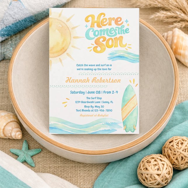 Akvarell Här kommer sonen Baby Shower-inbjudan Inbjudningar (Skapare uppladdad)