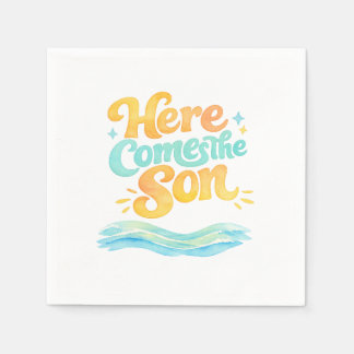 Akvarell Här kommer sonen Baby Shower Servetter