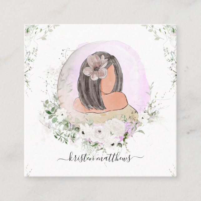 Akvarell Hår Mode Illustrationsdesign Fyrkantigt Visitkort (Framsida)