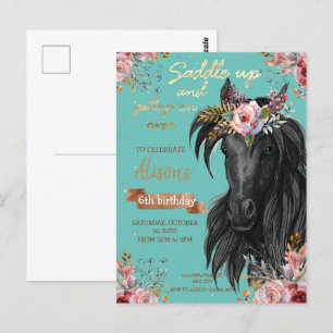 Akvarell häst födelsedag cowgirl Pony Vykort