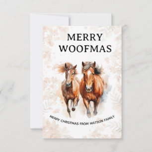 Akvarell Häst God Jul Merry Woofmas Julkort Inbjudningar
