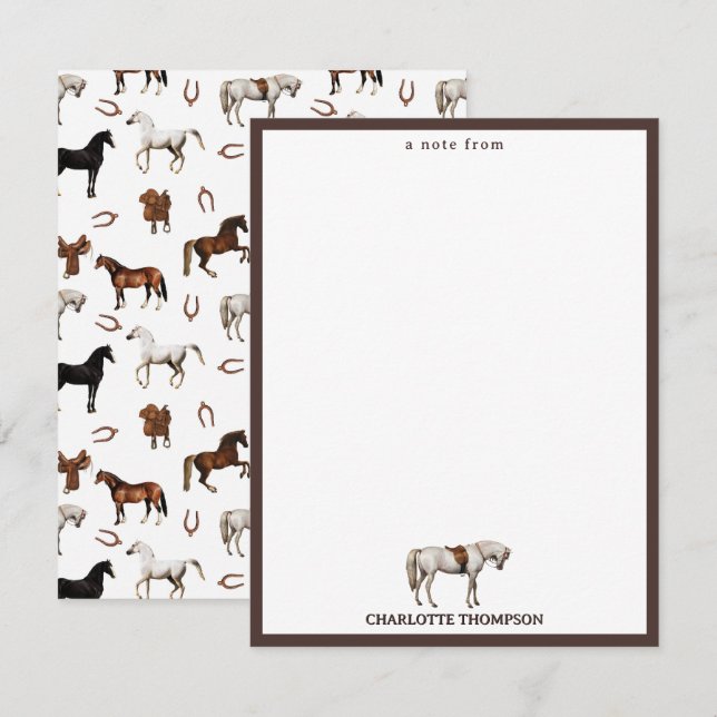Akvarell Häst Hästsko Häst Sättlar Barn Anteckningskort (Fram/baksida)