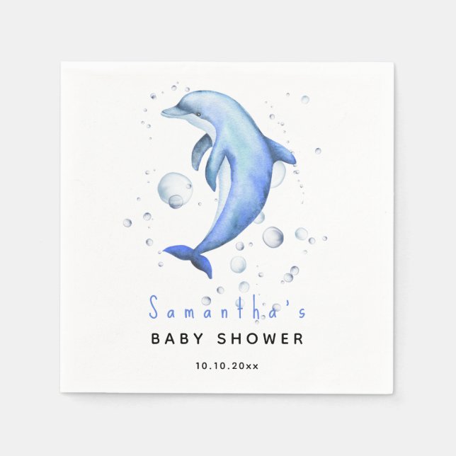 Akvarell hav delfin baby shower pappersservett (Framsidan)