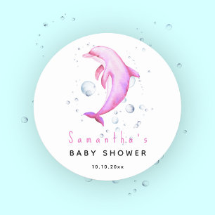Akvarell hav delfin baby shower runt klistermärke