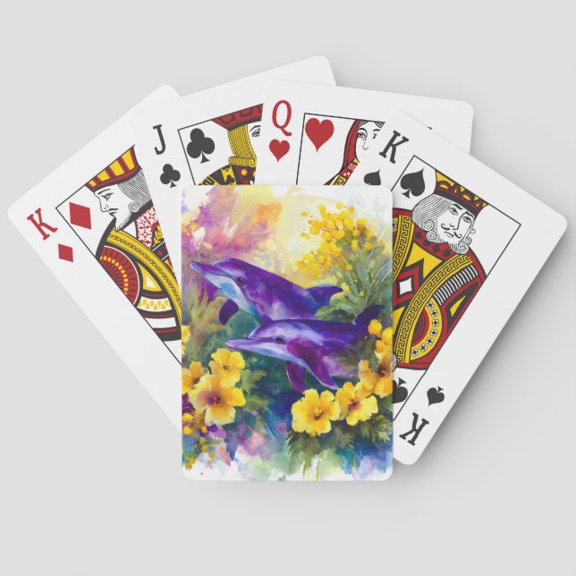 Akvarell Hav Deltar Tropiska Blommor Casinokort (Baksidan)