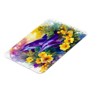 Akvarell Hav Deltar Tropiska Blommor Magnet