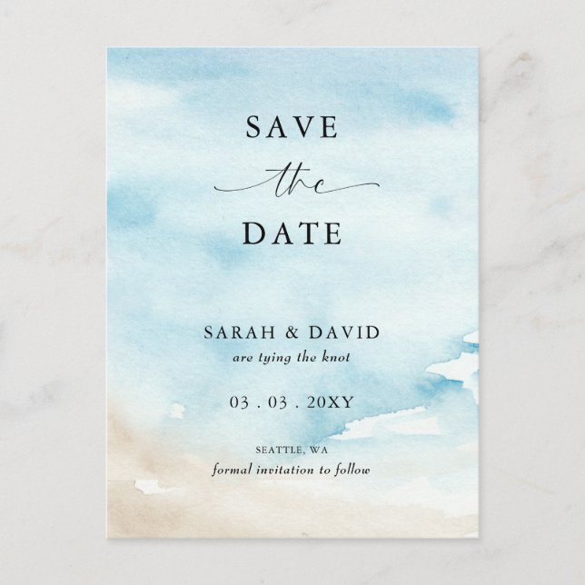 Akvarell Hav Ocean Sommar Strand Spara Datum Meddelande Vykort (Framsida)