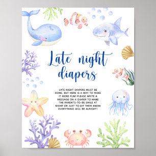 Akvarell havsdjur - Sena natt blöjor Poster