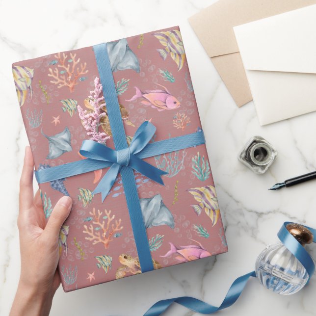 Akvarell Havsliv Dammig Mörk Jordgubbe Presentpapper (Gifting)