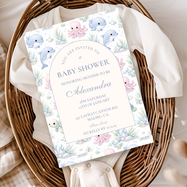 Akvarell Havsliv Elegant Bebis Shower Inbjudningar (Skapare uppladdad)