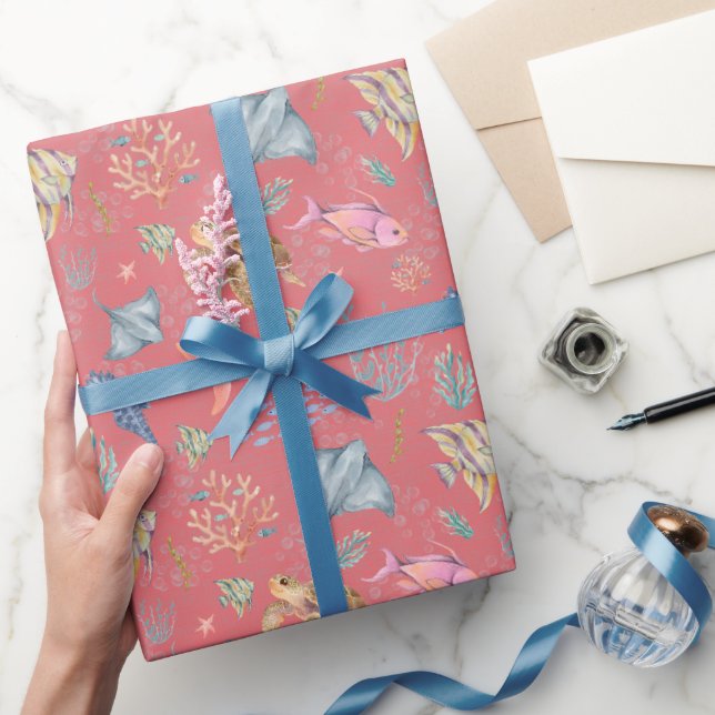 Akvarell Havsliv Texturerad Vattenmelon Presentpapper (Gifting)