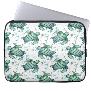 akvarell havssköldpadda grön blå mönster djur laptop fodral
