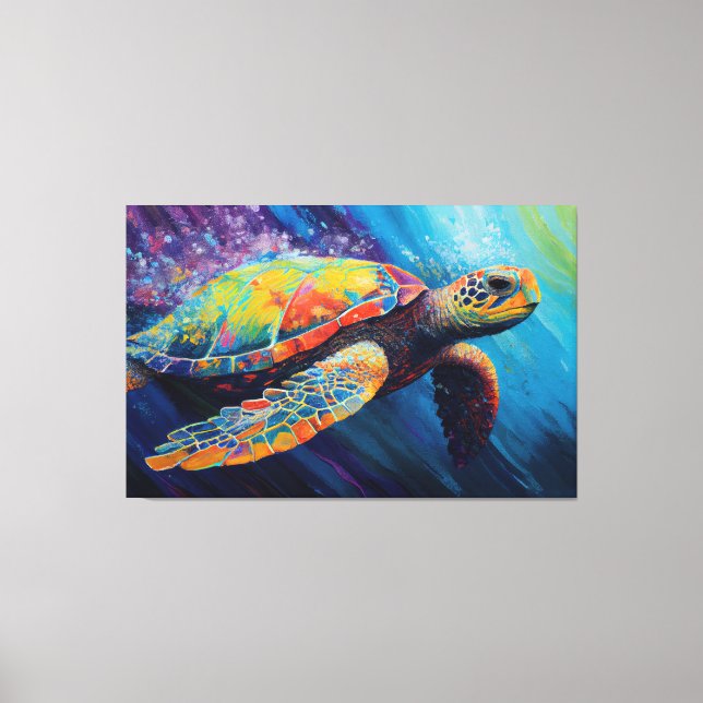 Akvarell Havssköldpadda Målning Canvas (Framsida)