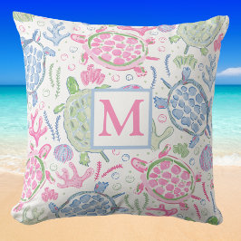 Akvarell Havssköldpaddor  Monogram / Kusthavet Kudde