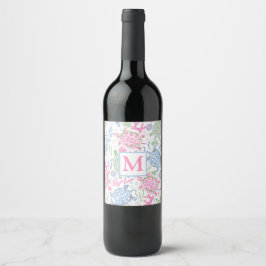 Akvarell Havssköldpaddor Ocean Monogram Vinflaska Etikett