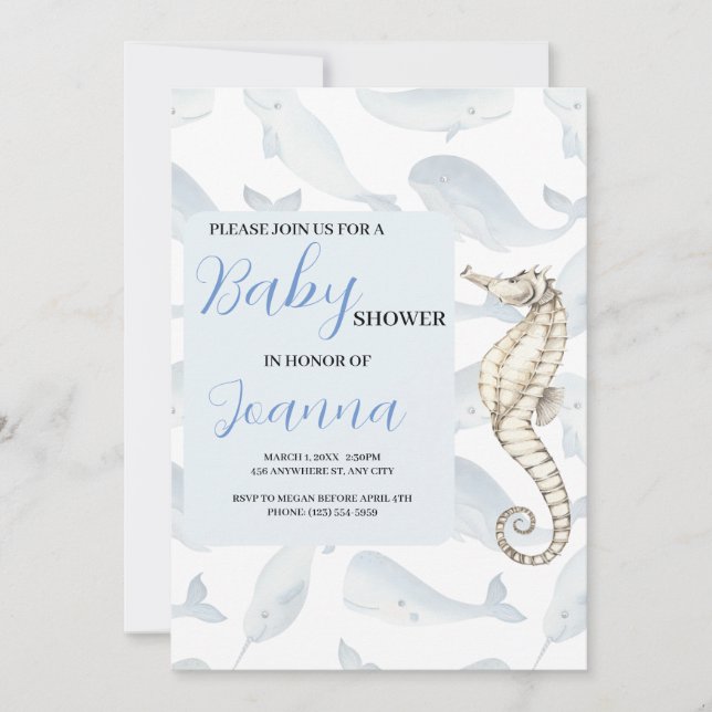 akvarell havstema baby shower inbjudan (Framsida)
