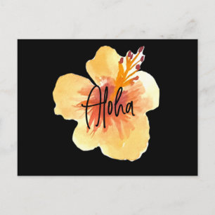 Akvarell Hawaii Hibiskus Gul Blommig Flytt Vykort