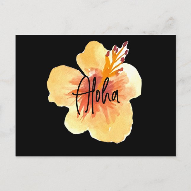 Akvarell Hawaii Hibiskus Gul Blommig Flytt Vykort (Framsida)