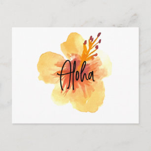 Akvarell Hawaii Hibiskus Gul Blommig Flytt Vykort
