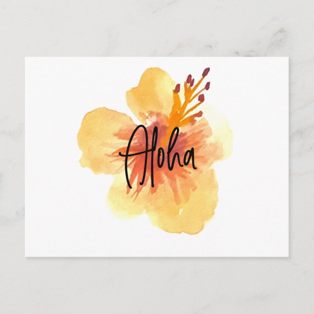 Akvarell Hawaii Hibiskus Gul Blommig Flytt Vykort (Framsida)