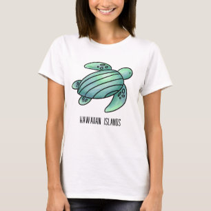akvarell hawaiianska öar havssköldpadda blå grön t shirt