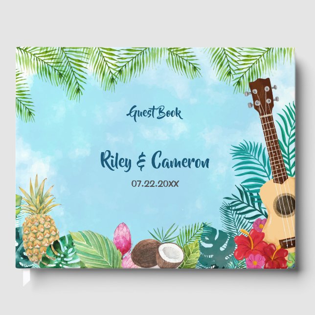 Akvarell Hawaiiskt Luau-fest Gästbok (Framsida)
