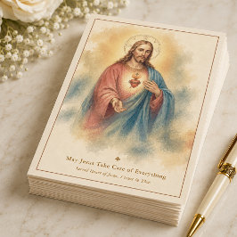 Akvarell Heliga Hjärtat Jesus Katolsk Bön Kort