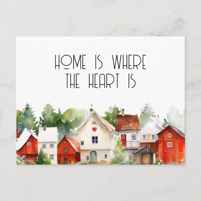 Akvarell Hemmet är där hjärtat är Fastighetsmäklar Vykort (Framsida)