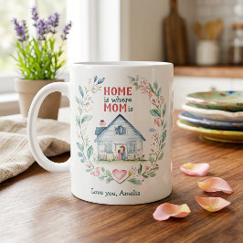 Akvarell Hemmet är där Mamma är Anpassat Namn Jumbo Mugg