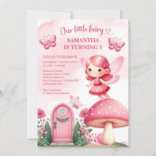 Akvarell hetpink sagostugsmö teparty flicka inbjudningar