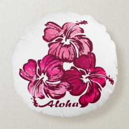 Akvarell Hibiskus Hawaiianskt Blommigt Vändbart Rund Kudde