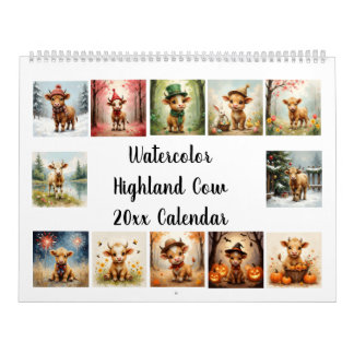 Akvarell Highland Ko 20xx Kalender