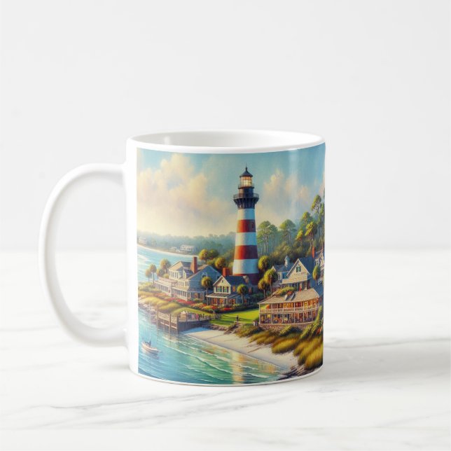 Akvarell Hilton Head Island fyr  Kaffemugg (Vänster)