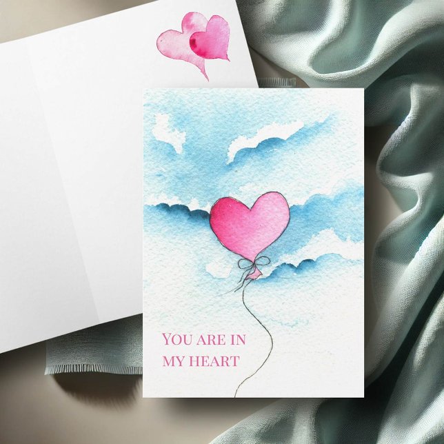 Akvarell Hjärtans Dag-kort Kort (Valentines day cards watercolor heart balloon and sky by Victoria Grigaliunas Do Tell A Belle)