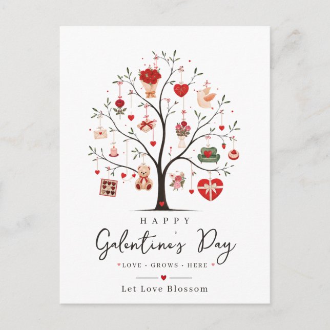 Akvarell Hjärtträd Galentine  Vykort (Framsida)