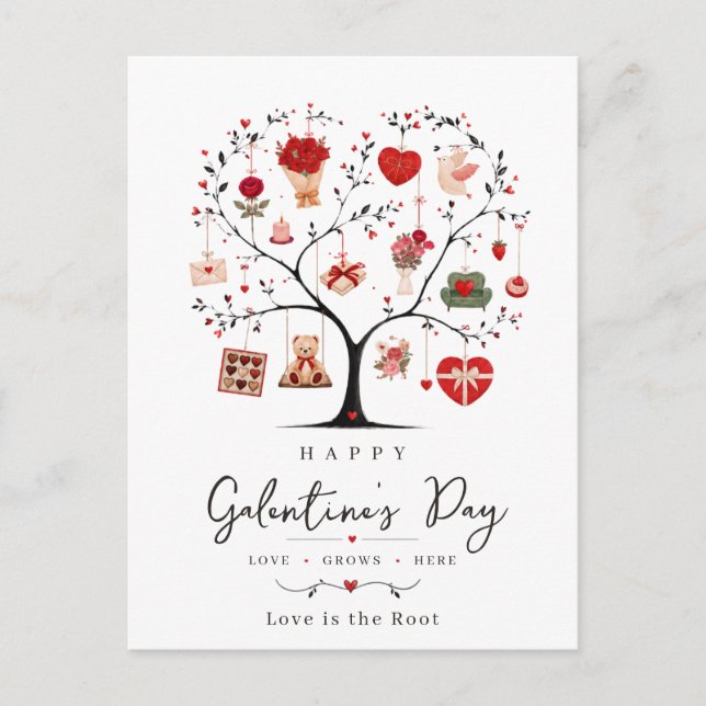 Akvarell Hjärtträd Galentine  Vykort (Framsida)