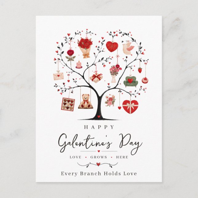 Akvarell Hjärtträd Galentine  Vykort (Framsida)