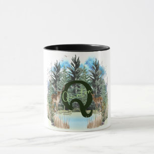 Akvarell Hjort Personlig Monogram Bokstav Q Mugg