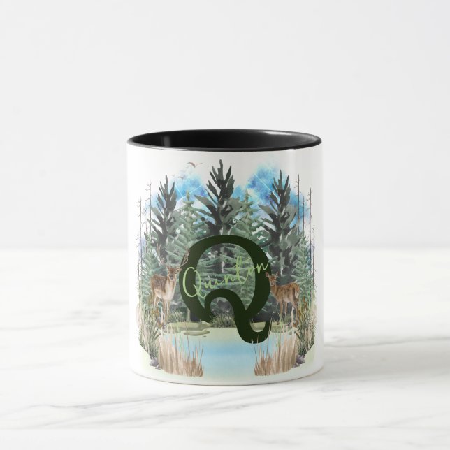 Akvarell Hjort Personlig Monogram Bokstav Q Mugg (Center)