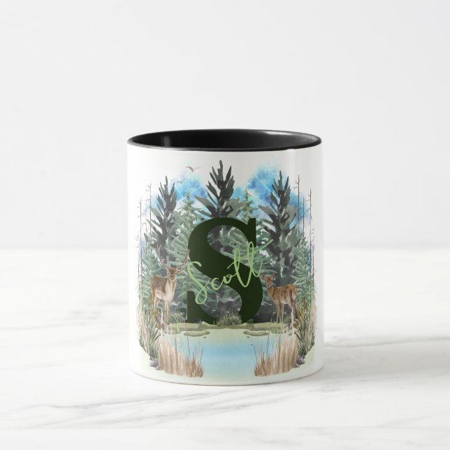 Akvarell Hjort Personlig Monogram Bokstav S Mugg (Center)
