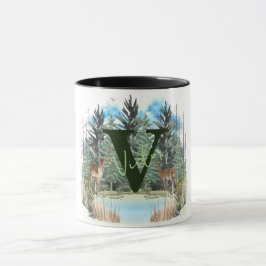 Akvarell Hjort Personlig Monogram Bokstav V Mugg