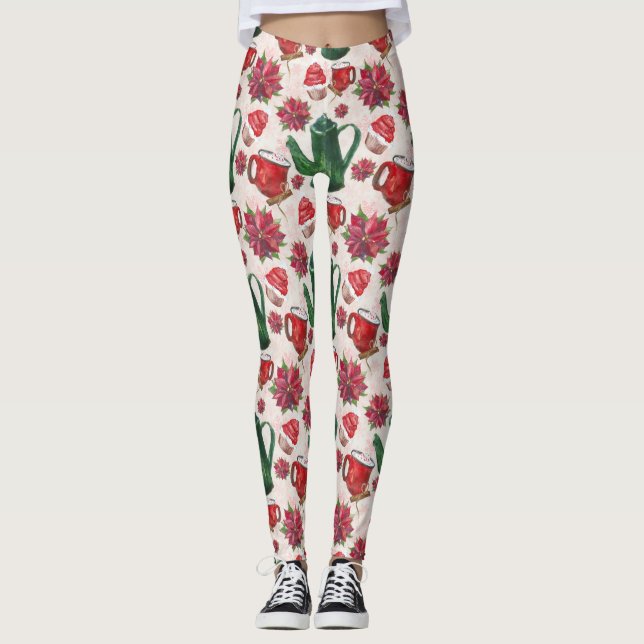 akvarell Holiday Tea Party Leggings (Framsida)
