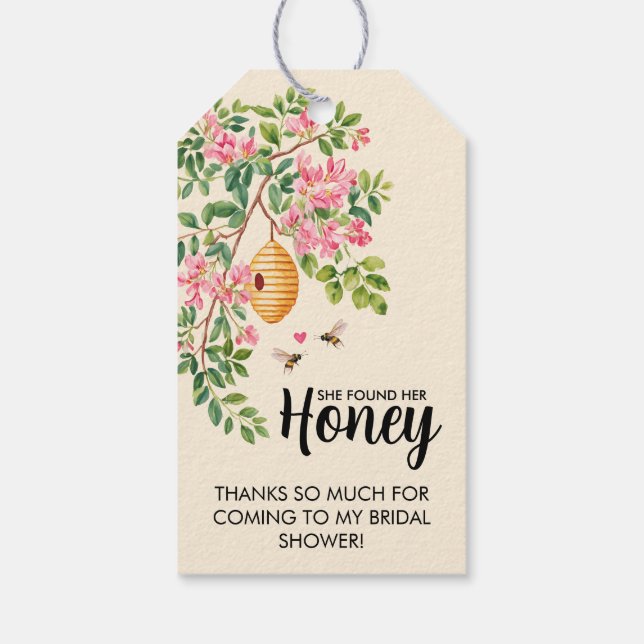 Akvarell Hon Hittade Sitt Honung Bröllopsdusch Presentetikett (Baksidan)