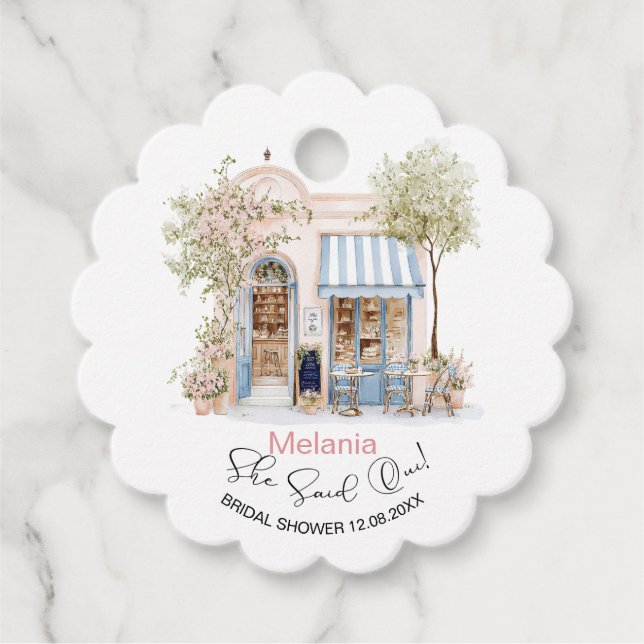   Akvarell Hon Sa Oui  bröllopsfest Gåvor Etiketter (Framsida)