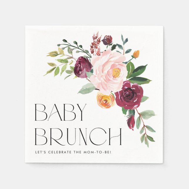 Akvarell Höst Blommig Bukett Höst Baby Brunch Pappersservett (Framsidan)
