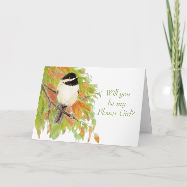 Akvarell Höst Chickadee  Blomsterflicka  Inbjudan (Framsida)