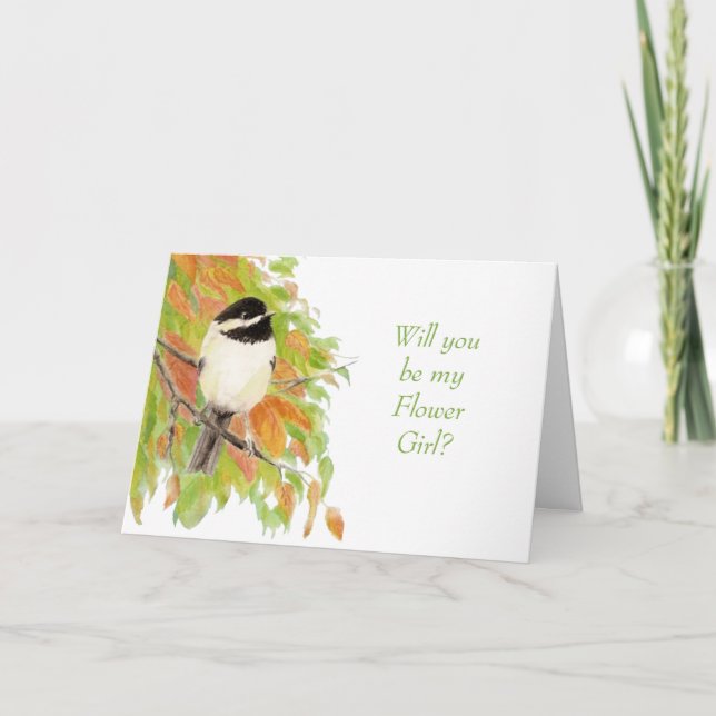 Akvarell Höst Chickadee Blomsterflicka Inbjudan (Framsida)