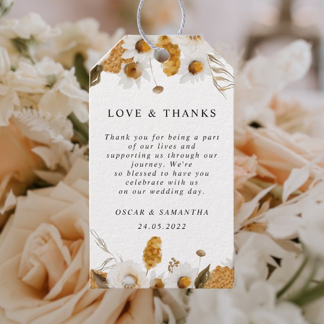 Akvarell Höst Gult & Vitt Blommig Ram Presentetikett (Skapare uppladdad)