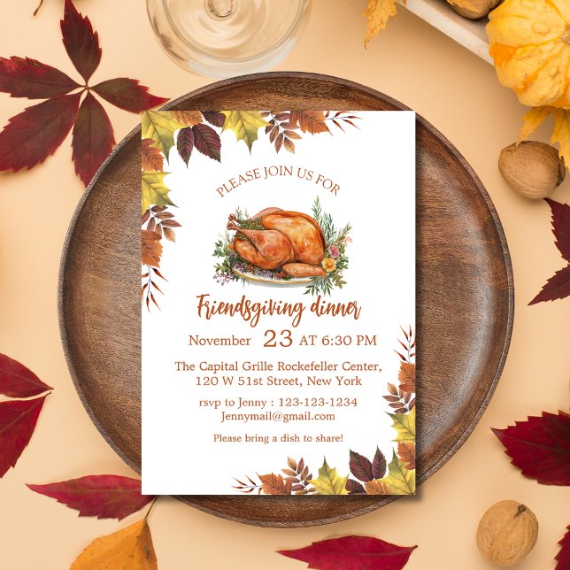 akvarell höst höstlöv friendsgiving middag inbjudningar (Skapare uppladdad)