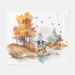 Akvarell Höst Hund Design- Australian Shepherd Fleecefilt